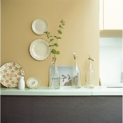 Peinture haute résistance Crème de couleur cuisine et bain Dulux Valentine jaune safran satin 0,75L