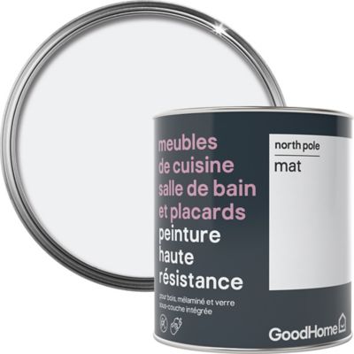 Peinture haute résistance meubles de cuisine salle de bain et placards GoodHome blanc North Pole mat 0,75L