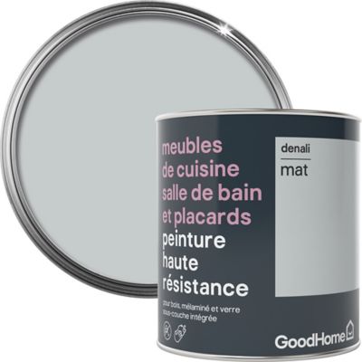 Peinture haute résistance meubles de cuisine salle de bain et placards GoodHome gris Denali mat 0,75L