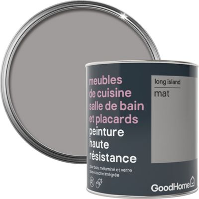 Peinture haute résistance meubles de cuisine salle de bain et placards GoodHome gris Long Island mat 0,75L