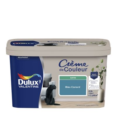 Peinture intérieure couleur Crème De Couleur Dulux Valentine satin bleu canard 2.5L