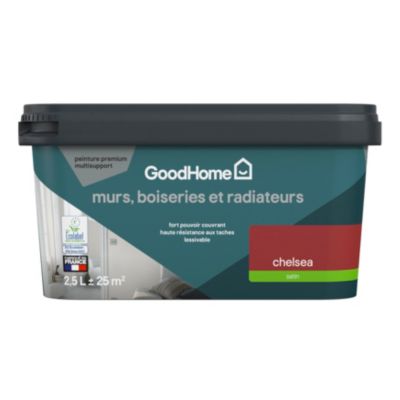 Peinture intérieure couleur murs, boiseries et radiateurs GoodHome Chelsea satin rouge 2,5L