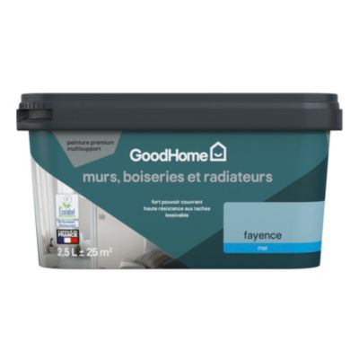 Peinture intérieure couleur murs, boiseries et radiateurs GoodHome mat fayence bleu 2.5L