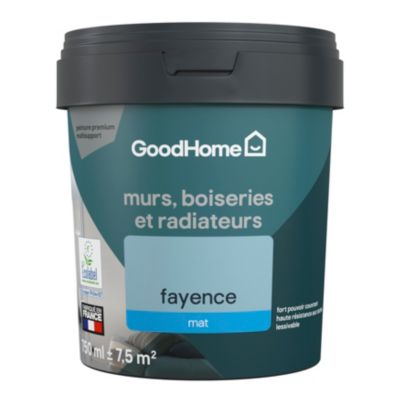 Peinture intérieure couleur murs, boiseries et radiateurs GoodHome mat fayence bleu 750ml