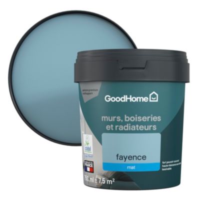 Peinture intérieure couleur murs, boiseries et radiateurs GoodHome mat fayence bleu 750ml