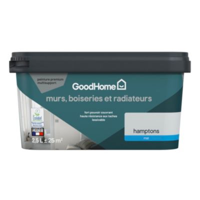 Peinture intérieure couleur murs, boiseries et radiateurs GoodHome mat hamptons gris 2.5L