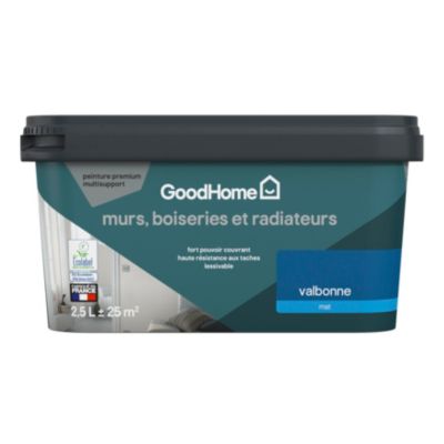 Peinture intérieure couleur murs, boiseries et radiateurs GoodHome mat valbonne bleu 2.5L