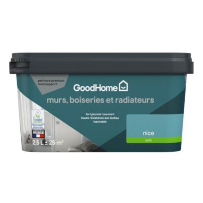 Peinture intérieure couleur murs, boiseries et radiateurs GoodHome Nice satin bleu 2,5L