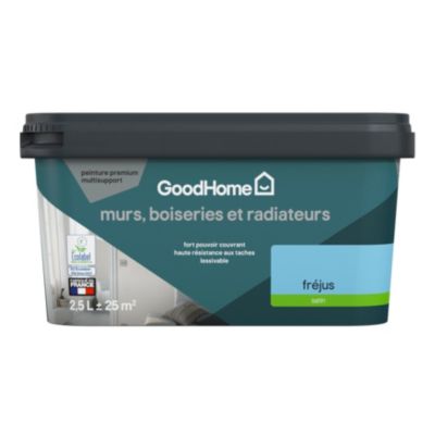 Peinture intérieure couleur murs, boiseries et radiateurs GoodHome satin fréjus bleu 2.5L