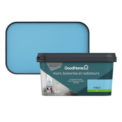 Peinture intérieure couleur murs, boiseries et radiateurs GoodHome satin fréjus bleu 2.5L
