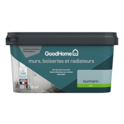 Peinture intérieure couleur murs, boiseries et radiateurs GoodHome satin lourmarin bleu 2.5L
