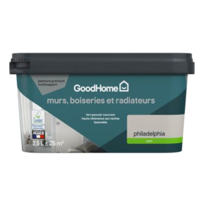 Peinture intérieure couleur murs, boiseries et radiateurs GoodHome satin Philadelphia gris 2.5L