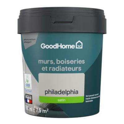 Peinture intérieure couleur murs, boiseries et radiateurs GoodHome satin Philadelphia gris 750ml
