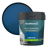 Peinture intérieure couleur murs, boiseries et radiateurs GoodHome satin valbonne bleu 750ml