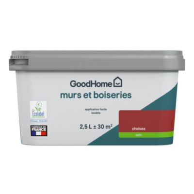 Peinture intérieure couleur Murs et boiseries GoodHome Chelsea rouge satin 2,5L