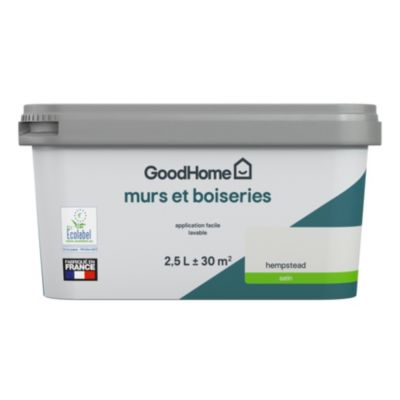 Peinture intérieure couleur Murs et boiseries GoodHome Hempstead blanc satin 2,5L