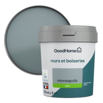 Peinture intérieure couleur murs et boiseries GoodHome Minneapolis gris satin 750ml