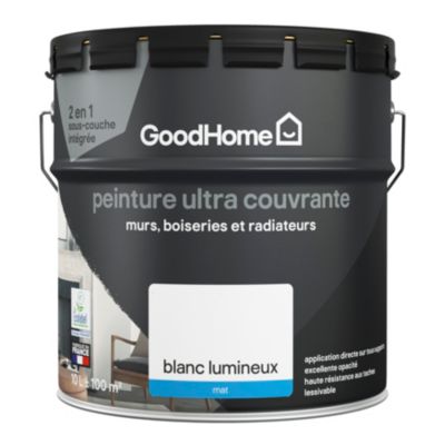 Peinture intérieure ultra couvrante murs, boiseries et radiateurs GoodHome blanc lumineux mat 10L
