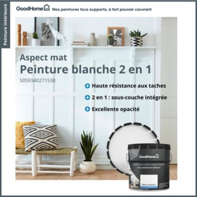 Peinture intérieure ultra couvrante murs, boiseries et radiateurs GoodHome blanc lumineux mat 10L