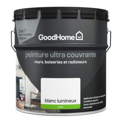 Peinture intérieure ultra couvrante murs, boiseries et radiateurs GoodHome blanc lumineux satin 10L