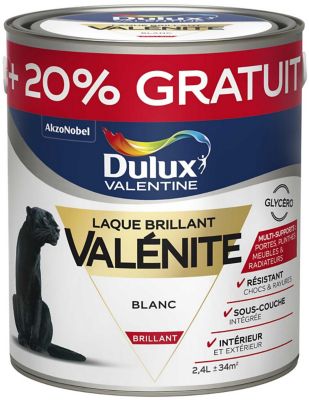 Peinture laque pour boiseries Valénite Dulux Valentine brillant blanc 2L +20% gratuit