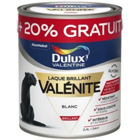 Peinture laque pour boiseries Valénite Dulux Valentine brillant blanc 2L +20% gratuit