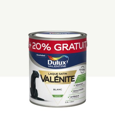 Peinture laque pour boiseries Valénite Dulux Valentine satin blanc 2L +20% gratuit