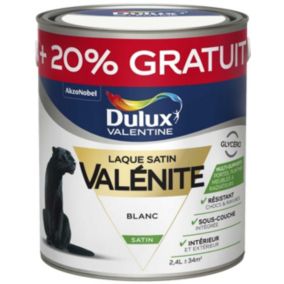 Peinture laque pour boiseries Valénite Dulux Valentine satin blanc 2L +20% gratuit