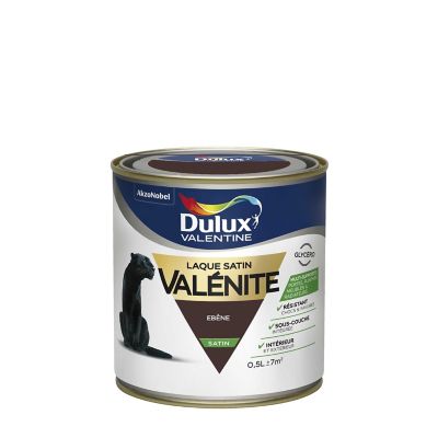 Peinture laque pour boiseries Valénite Dulux Valentine satin ebène 0,5L