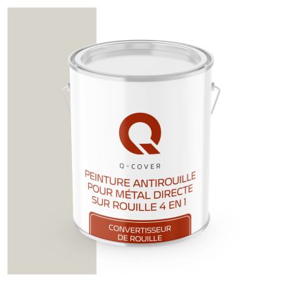 Peinture Métal et Fer Antirouille Directe sur Rouille 4en1 Q-Cover Blanc-gris RAL9002 Brillant 2.5L