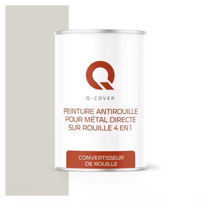 Peinture Métal et Fer Antirouille Directe sur Rouille 4en1 Q-Cover Blanc-gris RAL9002 Demi-mat 1L