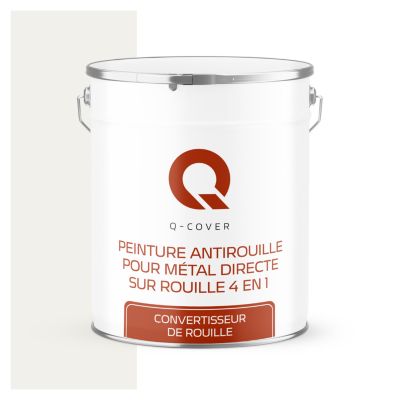 Peinture Métal et Fer Antirouille Directe sur Rouille 4en1 Q-Cover Blanc routier RAL9016 Brillant 5L