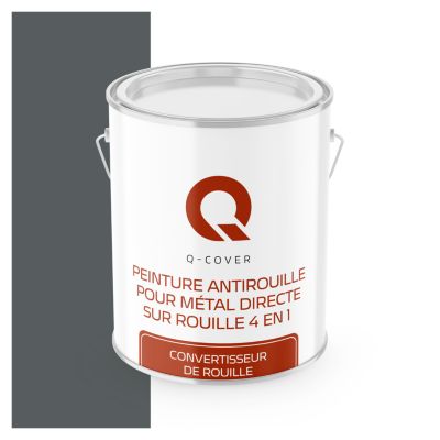 Peinture Métal et Fer Antirouille Directe sur Rouille 4en1 Q-Cover Gris basalte RAL7012 Satin 2.5L