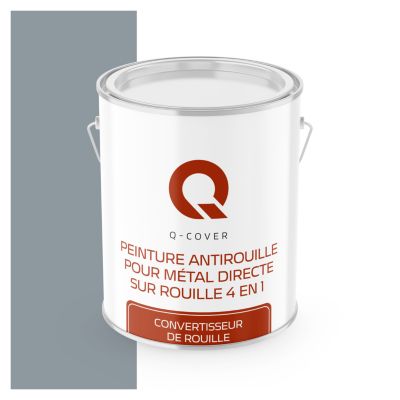 Peinture Métal et Fer Antirouille Directe sur Rouille 4en1 Q-Cover Gris clair RAL7001 Demi-mat 2.5L