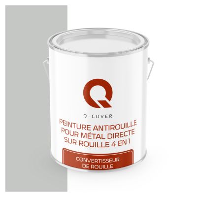 Peinture Métal et Fer Antirouille Directe sur Rouille 4en1 Q-Cover Gris clair RAL7035 Brillant 2.5L