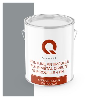 Peinture Métal et Fer Antirouille Directe sur Rouille 4en1 Q-Cover Gris RAL7045 Mat 2.5L