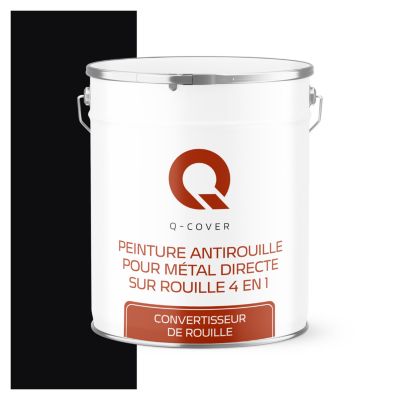 Peinture Métal et Fer Antirouille Directe sur Rouille 4en1 Q-Cover Noir profond RAL9005 Brillant 5L