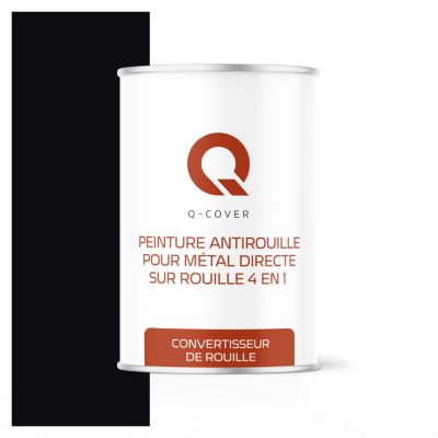 Peinture Métal et Fer Antirouille Directe sur Rouille 4en1 Q-Cover Noir profond RAL9005 Demi-mat 1L