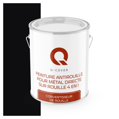 Peinture Métal et Fer Antirouille Directe sur Rouille 4en1 Q-Cover Noir profond RAL9005 Mat 2.5L