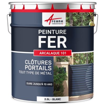 Peinture métal et fer pour : portail, grille, garde corps : ARCALAQUE 101 Blanc - RAL 9003 - 2.5 L - ARCANE INDUSTRIES