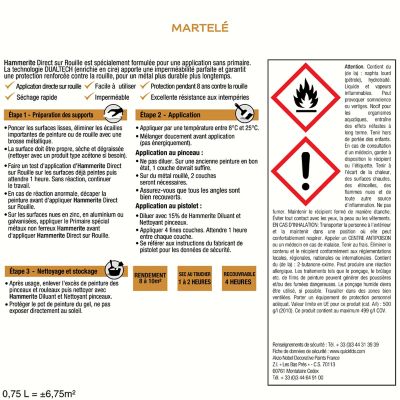 Peinture métal direct sur rouille Hammerite martelé gris ardoise 0,75L