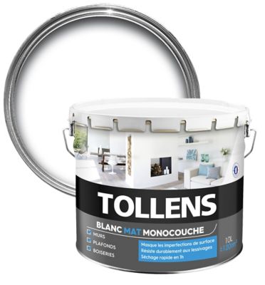 Peinture monocouche murs plafonds et boiseries Tollens blanc mat 10L