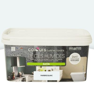 Peinture Multi Supports Cuisine Et Salle De Bains Colours Marbre Blanc Satin 2 5l Castorama