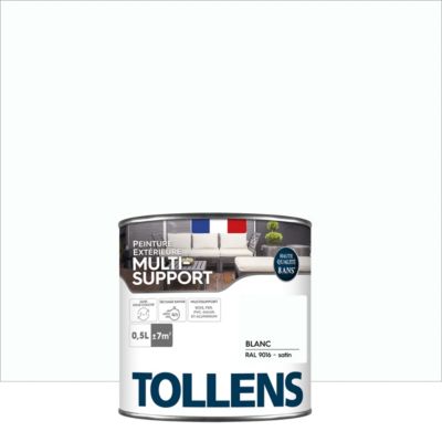 Peinture multi-supports extérieur blanc RAL 9016 satin Tollens 0.5 L