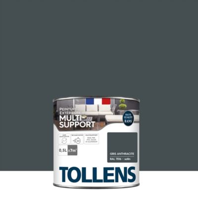 Peinture multi-supports extérieur gris anthracite RAL 7016 satin Tollens 0.5 L