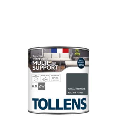 Peinture multi-supports extérieur gris anthracite RAL 7016 satin Tollens 0.5 L