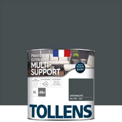 Peinture multi-supports extérieur gris anthracite RAL 7016 satin Tollens 2 L