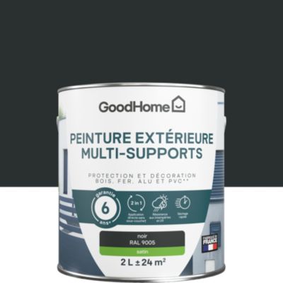 Peinture multi-supports extérieur noir RAL 9005 satin GoodHome 2 L