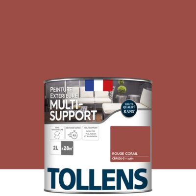 Peinture multi-supports extérieur rouge corail satin Tollens 2 L