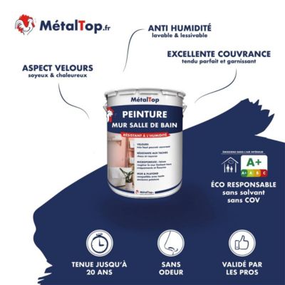 Peinture Mur Salle De Bain - Blanc pur - RAL 9010 - 1 L - Métaltop